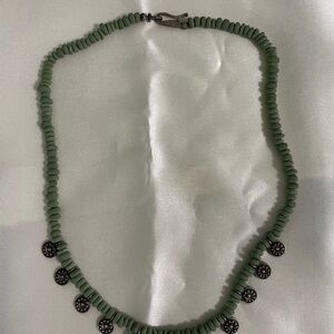Green Beaded Necklace with Silver Accents